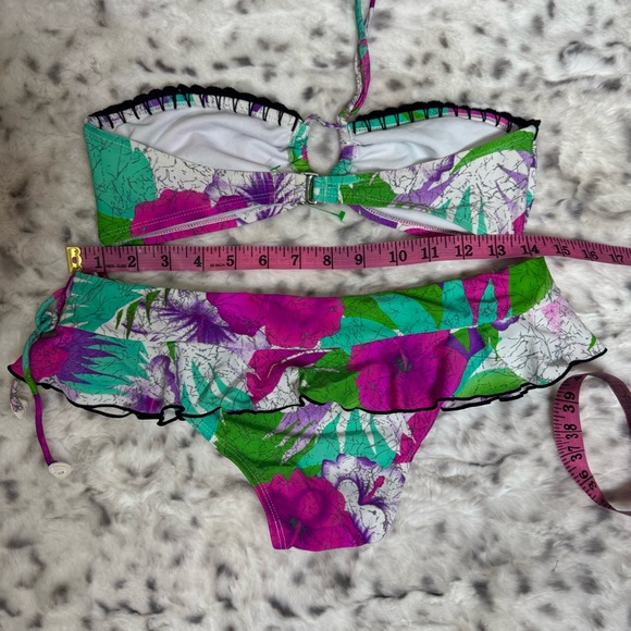 Raisins 2 piece bikini top and bottom skirt style sea shell π detail floral y2k - Picture 5 of 10